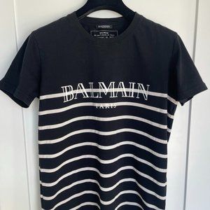 Balmain Paris Logo Print Striped T-Shirt